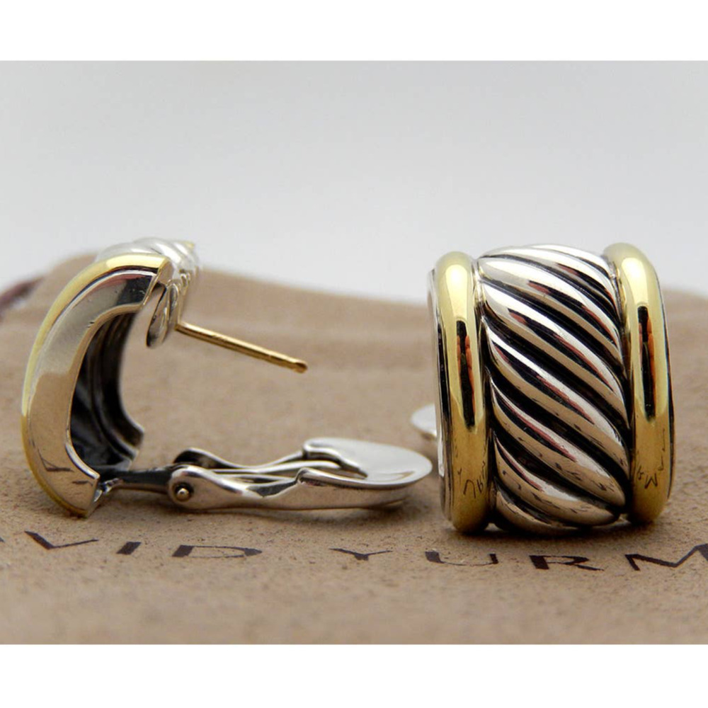 David Yurman Cable Huggie Earrings in Sterling Silver & 14K Gold - Picture 4 of 8